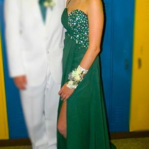 Green one strap slitted prom dress
